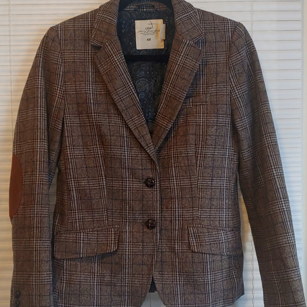 H&M LOGG Label of Graded Goods PLAID BLAZER JACKET Wool Blend